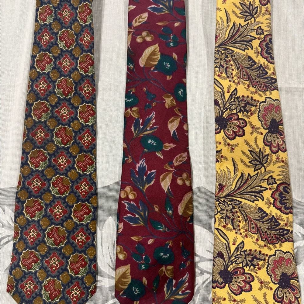 Christian Dior Monsieur Silk Tie Lot 3 Floral Medallion Vintage 57-59”
